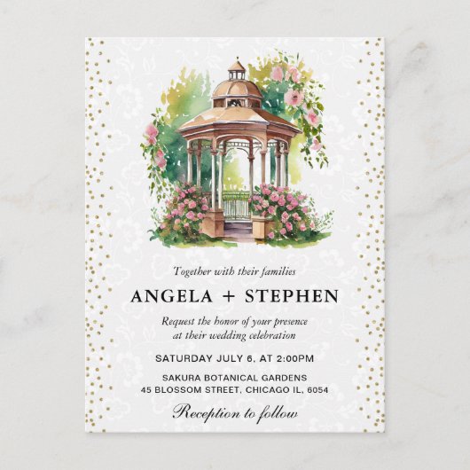 Watercolor Spring Garden Gazebo Wedding Postkarte (Vorderseite)