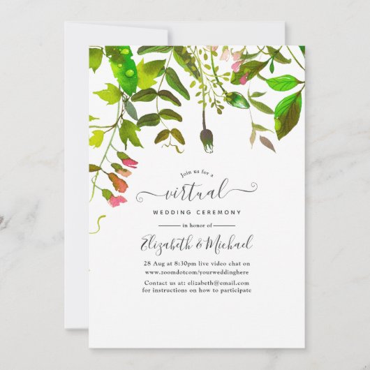 Watercolor Spring Greenery Online Virtual Wedding Einladung (Vorderseite)