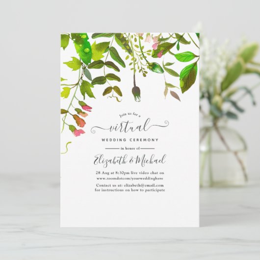 Watercolor Spring Greenery Online Virtual Wedding Einladung (Stehend Vorderseite)