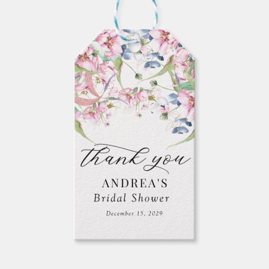 Watercolor Spring Pink Floral Vielen Dank Geschenkanhänger (Vorderseite)
