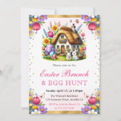 Watercolor Spring Rabbits House Osterbrunch Einladung (Vorderseite)