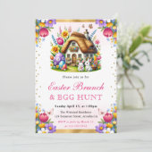 Watercolor Spring Rabbits House Osterbrunch Einladung (Stehend Vorderseite)