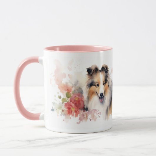 Watercolor Spring Shelties Tasse (Links)