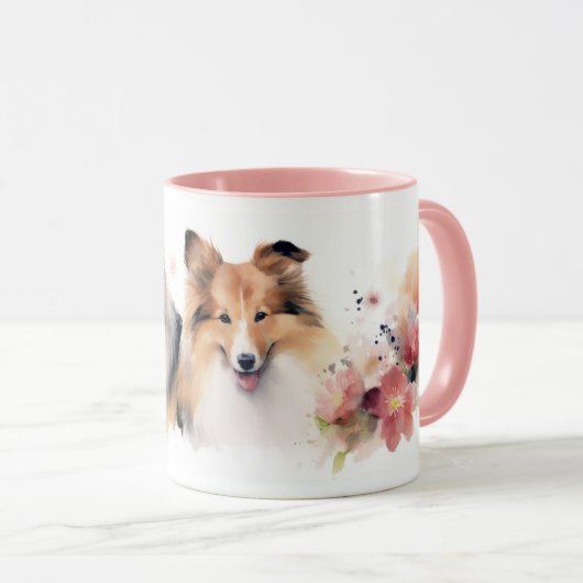 Watercolor Spring Shelties Tasse (VorderseiteRechts)
