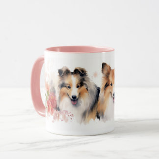 Watercolor Spring Shelties Tasse