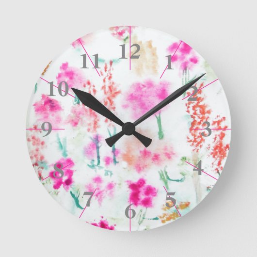 Watercolor Spring Sunshine Flower Garden Clock Runde Wanduhr (Vorderseite)