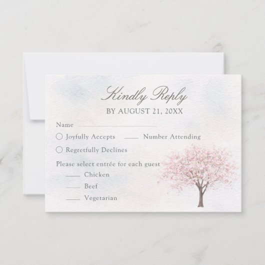Watercolor Spring Tree Wedding RSVP Card Karte (Vorderseite)