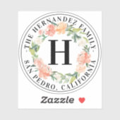 Watercolor Spring Wreath Monogram Family Business Aufkleber (Blatt)