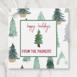Watercolor Square Holiday Tree Favor Tags Geschenkanhänger