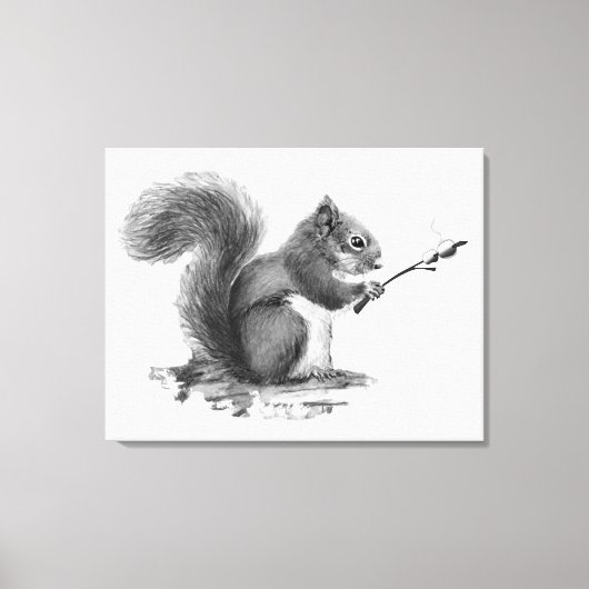 Watercolor Squirrel Toasting Marshmallow Animal  Leinwanddruck (Vorderseite)