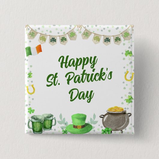 Watercolor St Patricks Party Button (Vorderseite)