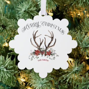 Watercolor Stag Greenery Frohe Weihnachten Foto Ornament Karte