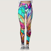 Watercolor Stained Glass Style Abstract Geometric Leggings (Vorderseite)