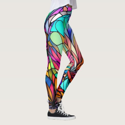 Watercolor Stained Glass Style Abstract Geometric Leggings (Rechts)