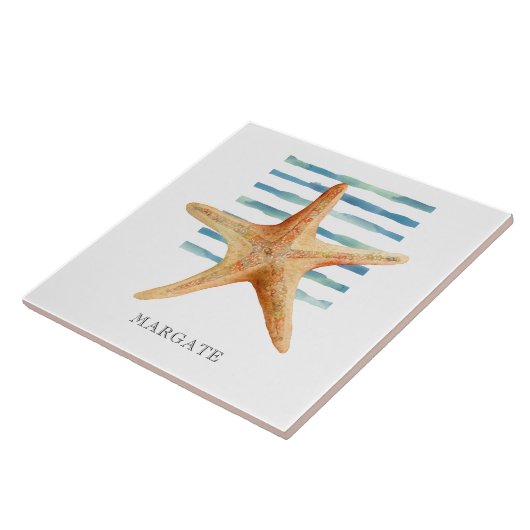 Watercolor STARFISH Küstenstrasse MARGATE Fliese (Seite)