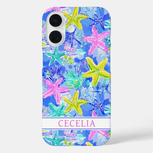 Watercolor Starfish Monogrammed Case-Mate iPhone Hülle (Rückseite)