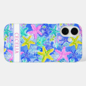 Watercolor Starfish Monogrammed Case-Mate iPhone Hülle (Rückseite (Horizontal))