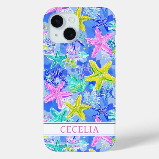 Watercolor Starfish Monogrammed Case-Mate iPhone Hülle (Rückseite)