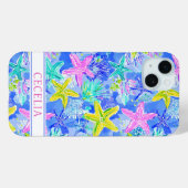 Watercolor Starfish Monogrammed Case-Mate iPhone Hülle (Rückseite (Horizontal))
