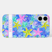 Watercolor Starfish Monogrammed Case-Mate iPhone Hülle (Rückseite (Horizontal))