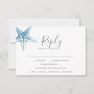 Watercolor Starfish RSVP-Karte Mitteilungskarte