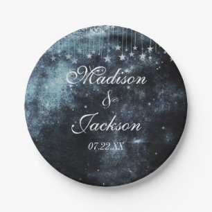 Watercolor Starry Night Celestial Wedding Monogram Pappteller