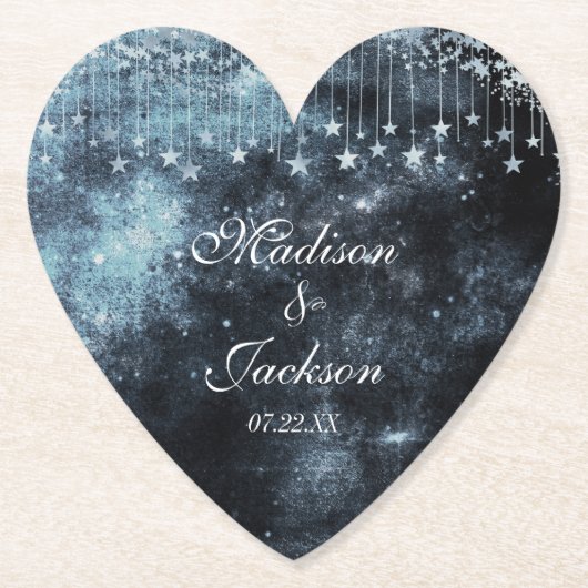 Watercolor Starry Night Celestial Wedding Monogram Untersetzer (Vorderseite)