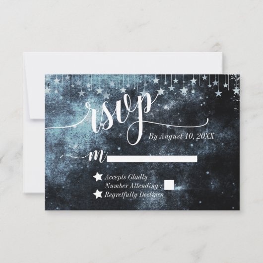 Watercolor Starry Night Celestial Wedding RSVP Karte (Vorderseite)