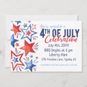 Watercolor Stars 4. Juli Einladung (Vorderseite)
