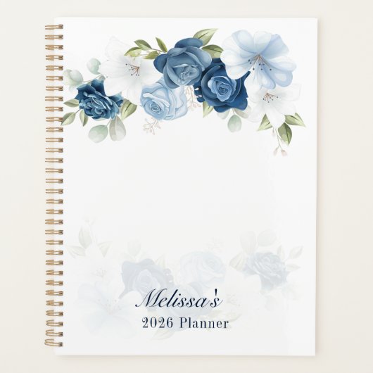 Watercolor Staubblau Blumen 2026 Planer (Vorderseite)