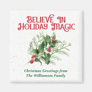 Watercolor-Stechpalme-Glaube an die Weihnachtsmagi Magnet