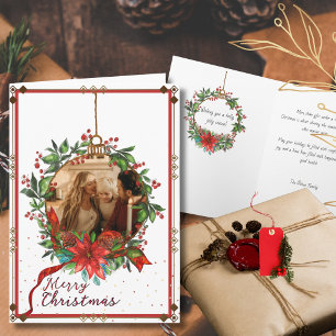 Watercolor-Stechpalmen-Beeren-Weihnachts-Kranz-Fot Feiertagskarte