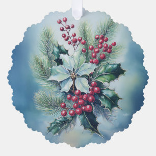 Watercolor-Stechpalmen- und Beeren-Christbaumschmu Ornament Karte