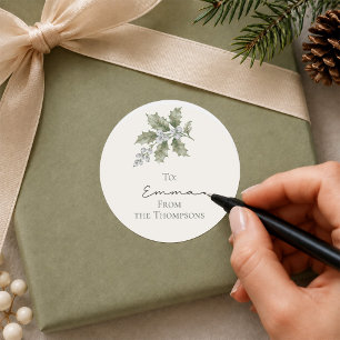 Watercolor-Stechpalmen-Weihnachts-Geschenkanhänger Runder Aufkleber