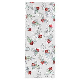 Watercolor-Stechpalmenblätter und rote Beeren Weih Geschenktüte Für Weinflaschen