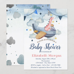 Watercolor Sterne, Wolken, Flugzeug Dino Baby Show Einladung