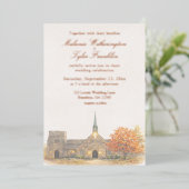 Watercolor Stone Chapel Fall Wedding Invitation Folieneinladung (Stehend vorne)