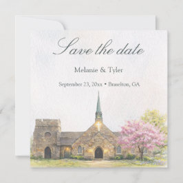 Watercolor Stone Chapel Spring Save the Date Card