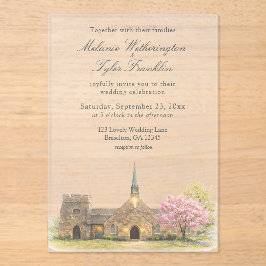 Watercolor Stone Chapel Spring Wedding Acryleinladungen