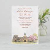 Watercolor Stone Chapel Spring Wedding Invitation Folieneinladung (Stehend vorne)