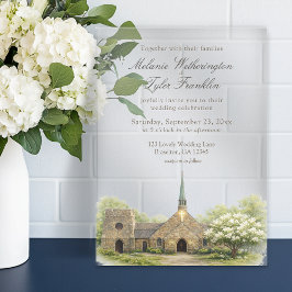 Watercolor Stone Chapel Summer Wedding Acryleinladungen