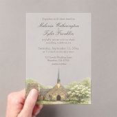 Watercolor Stone Chapel Summer Wedding Acryleinladungen (Insitu (Handheld))