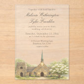 Watercolor Stone Chapel Summer Wedding Acryleinladungen (Vorderseite)