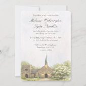 Watercolor Stone Chapel Summer Wedding Invitation Einladung (Vorderseite)