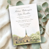 Watercolor Stone Chapel Wedding Photo Invitation Einladung