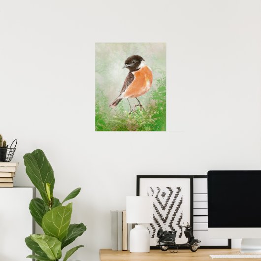 Watercolor Stonechat Bird  Nature Art Poster (Heimbüro)