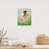 Watercolor Stonechat Bird  Nature Art Poster (Küche)