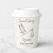 Watercolor Stork Baby Shower – Gender Neutral Pappbecher (Rückseite)