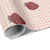 Watercolor Strawberries on Pink Grid - Valentine Geschenkpapier (Rolleneckpunkt)