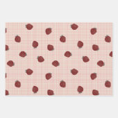 Watercolor Strawberries on Pink Grid - Valentine Geschenkpapier Set (Vorderseite 3)